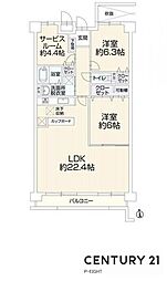 シティコーポ植田A棟 2SLDKの間取図画像