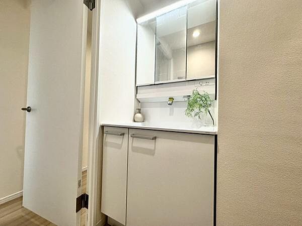 明るい洗面台で身支度ができます！洗濯機を置くスペースもあります！