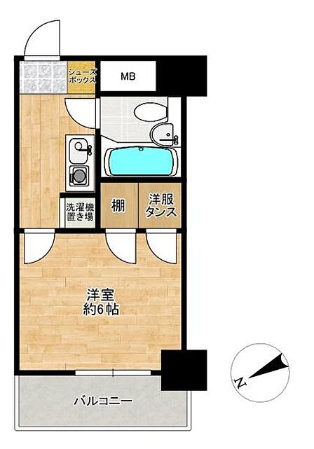 シンプルで使いやすい1Kタイプの間取り。単身者の居住用としてはもちろん、収益物件としてもご検討いただけます。