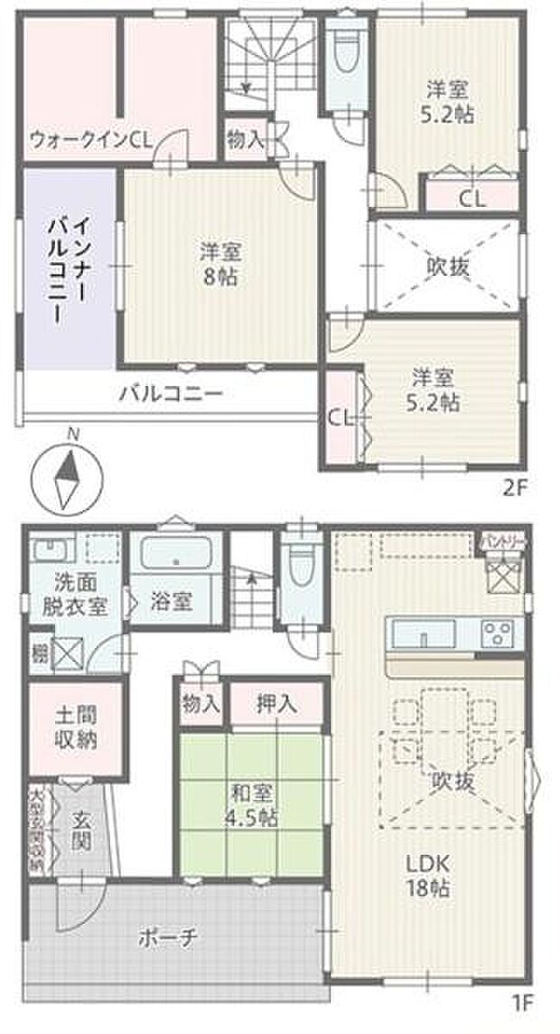2号棟◇4LDK◇延床面積124.23平方メートル(37.57坪)土地面積187.23平方メートル(56.63坪)