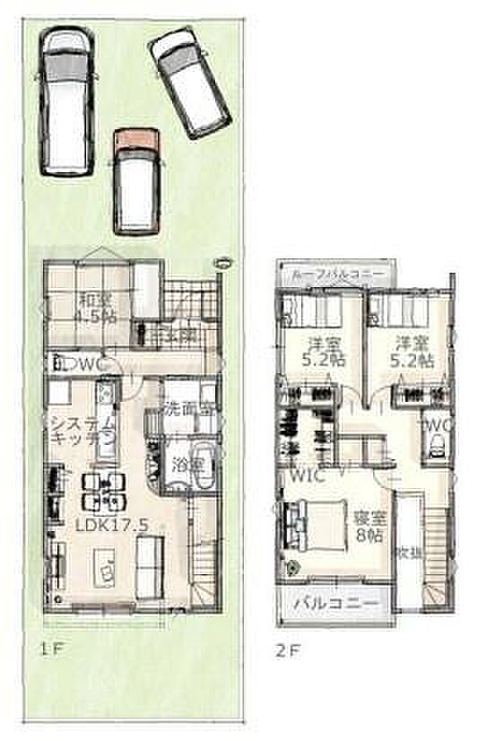 3号棟◇4LDK◇延床面積104.33平方メートル(31.55坪)土地面積151.95平方メートル(45.96坪)【2025年8月完成】