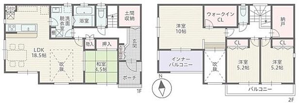 6号棟◇4ＬＤＫ◇土地面積／181.61平方メートル（54.93坪）建物面積／125.05平方メートル（37.82坪）