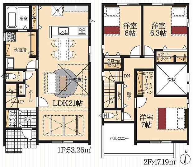 1号棟◇3ＬＤＫ◇土地面積／128.54平方メートル（38.88坪）建物面積／100.45平方メートル（30.38坪）