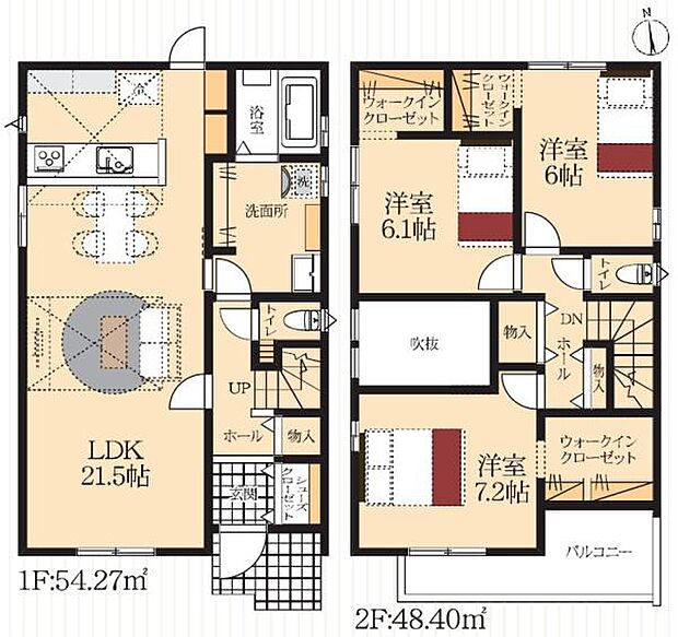 2号棟◇3ＬＤＫ◇土地面積／183.07平方メートル（55.37坪）建物面積／102.67平方メートル（31.05坪）