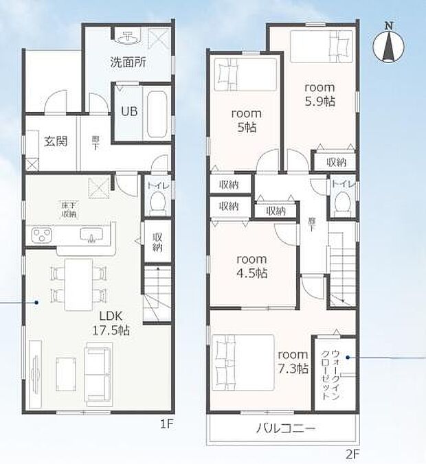 ◇1号棟◇4LDK◇土地面積/122.28平方メートル(36.98坪)建物面積/101.04平方メートル(30.56坪)