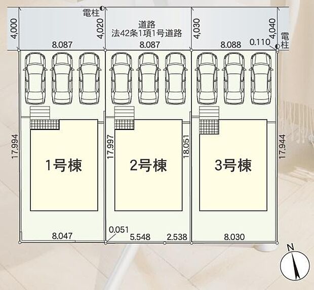 こちらは3号棟になります。駐車たっぷり並列3台可能!