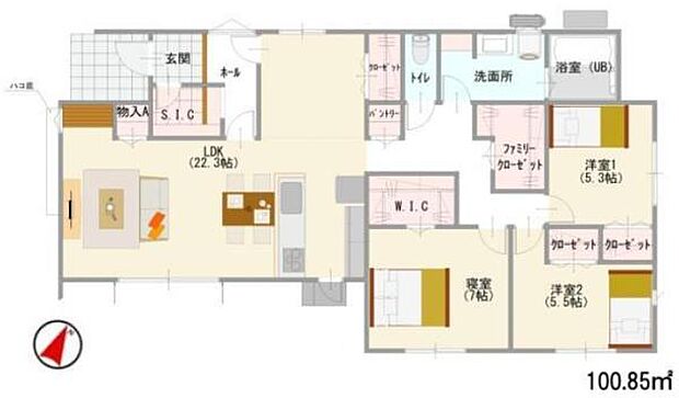 2号棟平屋◇3LDK◇土地面積/238.72平方メートル(72.21坪)建物面積/100.85平方メートル(30.50坪)