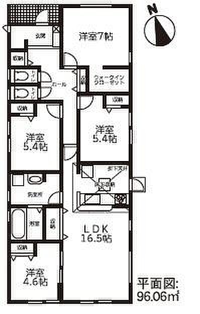 1号棟:土地面積235.28平方メートル(71.17坪)、建物面積96.06平方メートル(29.05坪)