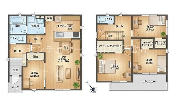 ■1号棟■4ＬＤＫ＋W.I.C■土地面積／128．47平方メートル（38．86坪）建物面積／100．83平方メートル（30．5坪）