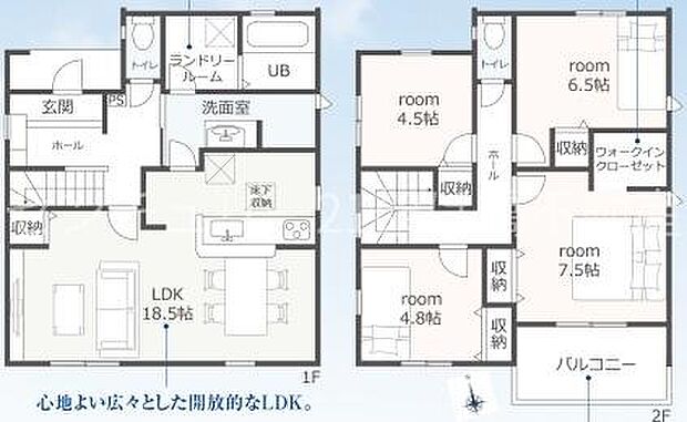 ◇1号棟◇4ＬＤＫ＋W.I.C◇土地面積／186.02平方メートル（56.27坪）建物面積／108.90平方メートル（32.94坪）