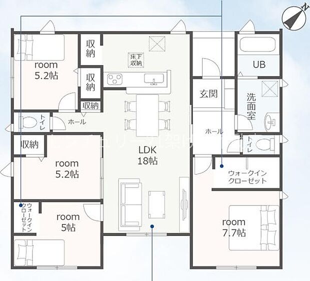 ◇1号棟◇4ＬＤＫ＋W.I.C◇土地面積／326．18平方メートル（98．66坪）建物面積／96．46平方メートル（29．17坪）