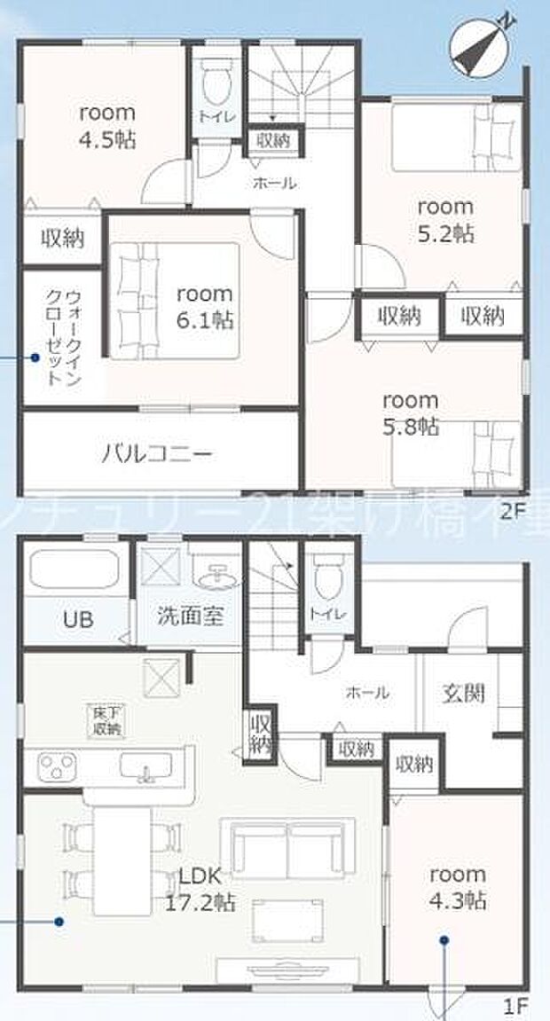 ◇2号棟◇5ＬＤＫ＋W.I.C◇土地面積／221．79平方メートル（67．09坪）建物面積／111．80平方メートル（33．81坪）
