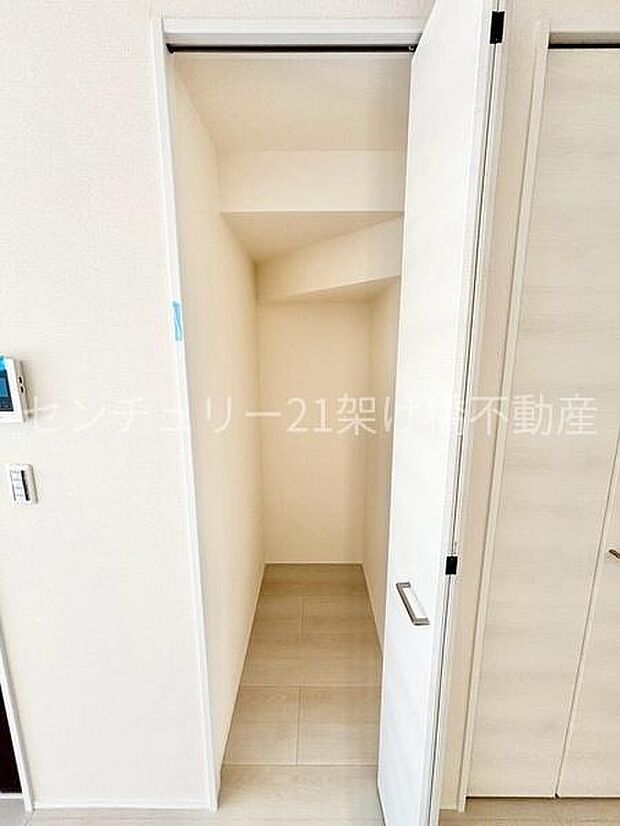 【LDK 収納スペース】物が多くなりがちなリビングに嬉しいリビング収納三カ所あり!キッチン横にあり、パントリーとしてもお使いいただけます。