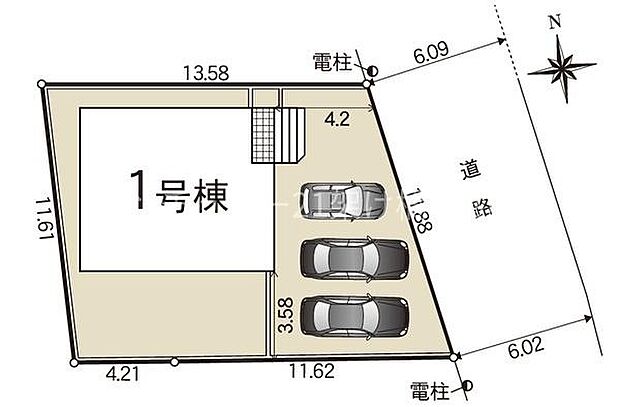 ●駐車並列3台可能！（車種による）