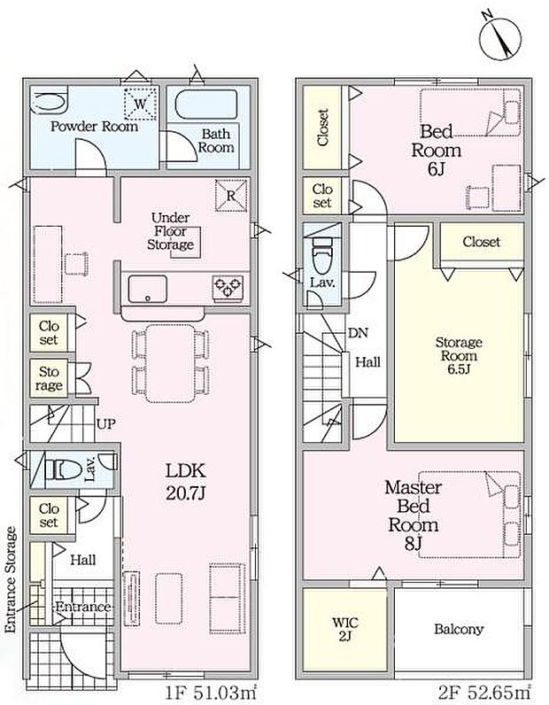 1号棟〇2SLDK〇土地面積/138.83平方メートル(41.99坪)建物面積/103.68平方メートル(31.36坪)