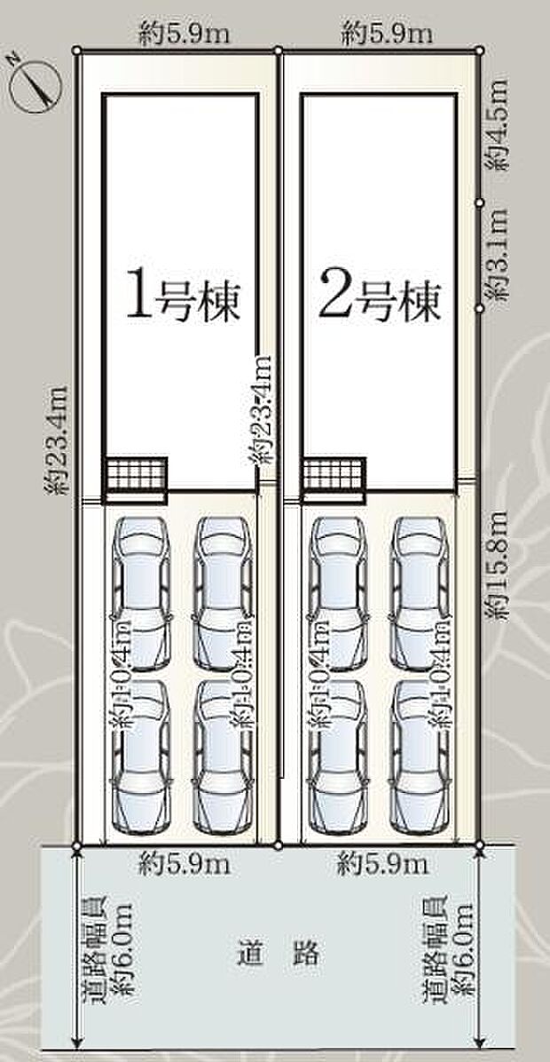 こちらは1号棟です。駐車4台可能(ただし車種による)
