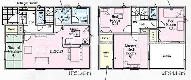 〇1号棟〇3LDK+畳コーナー土地面積202.76平方メートル(61.33坪)建物面積95.57平方メートル(28.90坪)