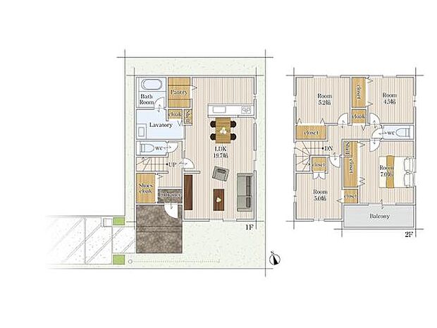 2号棟◇4LDK◇土地面積／143.37平方メートル（43.36坪）、建物面積／105.60平方メートル（31.94坪）【牟呂小学校・牟呂中学校区】