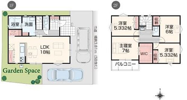 2号棟◇4LDK◇延床面積104.75平方メートル(31.68坪)土地面積114平方メートル(34.48坪)