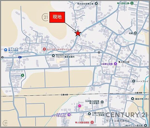 現地案内図です♪小野小学校まで徒歩14分（約1.1km）の距離となっております♪