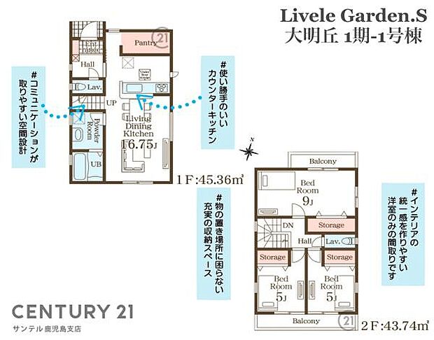 1号棟です♪南向きの3LDKの間取りとなっております。3人家族から4人家族にぴったりな間取りです♪