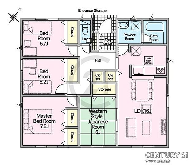 4LDKで余裕のある間取りです♪和室は、客間やお子様のプレイルームにもご利用できます♪また、各お居室やホール部分にも収納があるので荷物の多いファミリーでも安心して収納できます♪