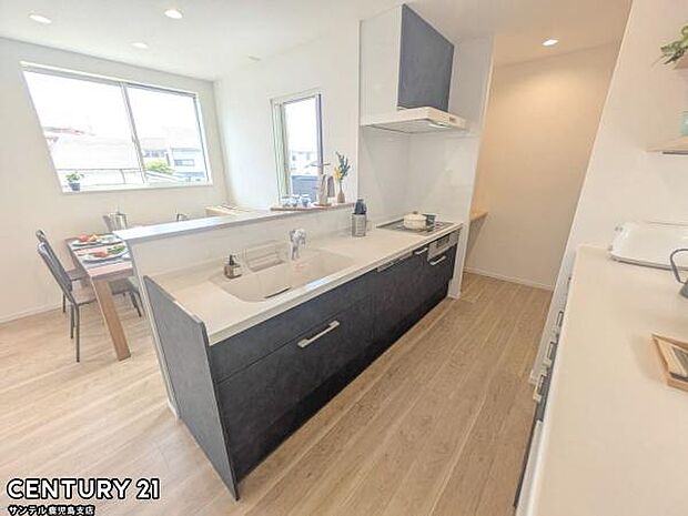 キッチンの天板には人工大理石を使用し、メンテナンスも楽です♪食器洗乾燥機を標準装備♪キッチンから、リビングにいるご家族と会話を楽しみながらお料理が出来ます♪