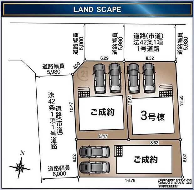 本物件は3号棟です♪お車は最大で並列2台の駐車が可能です♪