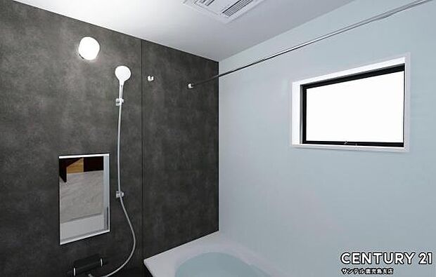 (同仕様モデル写真)広々とした1坪タイプのシステムバス♪浴室乾燥、涼風、暖房、換気システムが付いておりますので、快適なバスタイムを過ごせます♪※家具、家電、インテリアはＣＧによるイメージです。