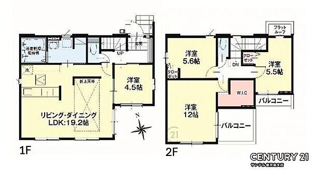 2号棟の間取りは4LDKです♪19.2帖以上のリビングや12帖の寝室と各居室が広めです！1階にはもう1部屋あるので生活しやすい間取りです♪