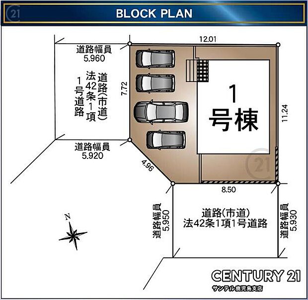 本物件は1号棟です♪お車は最大で並列4台の駐車が可能です♪