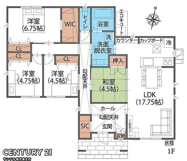 2号棟、南東向き!和室と洗面台を2方向から行き来できる使い勝手の良い間取りとなっております♪
