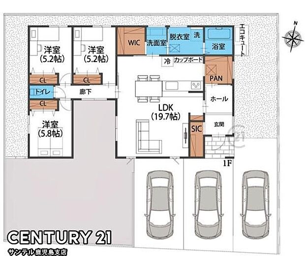 3号棟、南東向き!19.7帖の広々としたLDKに各居室に収納もあるご家族で使いやすい間取りとなっております♪
