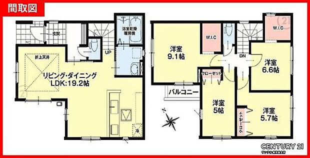 1号棟です！2階建の4LDKの間取りです♪各居室に収納があり、ご家族でとても使い勝手の良い間取りとなっております♪