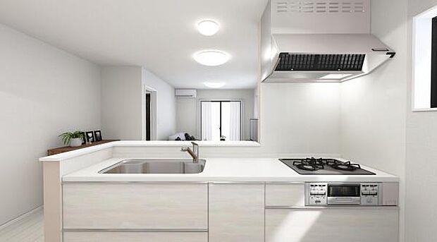 (同仕様モデル写真)シンプルで使いやすい設計のカウンターキッチンです♪オプションで食洗器を付けることができます！※家具、家電、インテリアはＣＧによるイメージです。