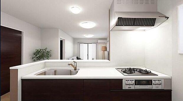 (同仕様モデル写真)シンプルで使いやすい設計のカウンターキッチンです♪オプションで食洗器を付けることができます！※家具、家電、インテリアはＣＧによるイメージです。