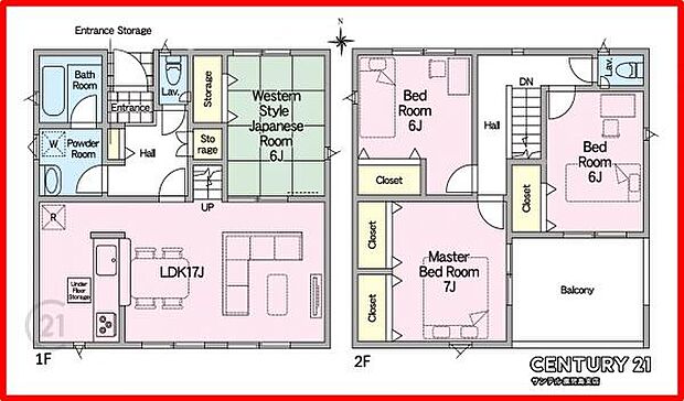 1号棟です!2階建の4LDKの間取りです♪各居室に収納があり、ご家族でとても使い勝手の良い間取りとなっております♪