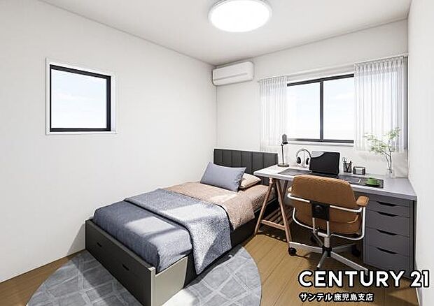 (同仕様モデル)2階洋室です!しっかり日が差し込み、気持ちの良い目覚めができる素敵な洋室になります♪子供部屋にも十分使える仕様の洋室になっております♪※家具、家電、インテリアはCGによるイメージです。