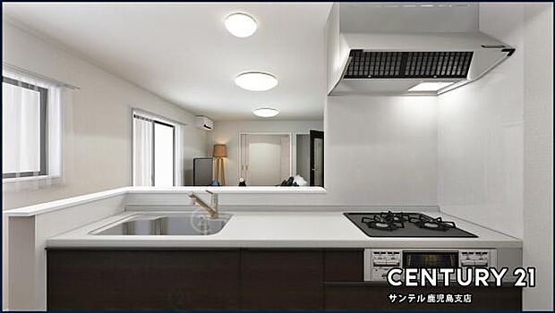 (同仕様モデル）キッチン！シンプルで使いやすい設計のキッチン♪そしてカウンターキッチンなので、リビングいるご家族と会話を楽しみながらお料理ができます♪※家具、家電、インテリアはＣＧによるイメージです。