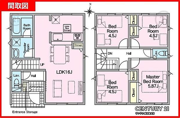 1号棟です!2階建の4LDKの間取りです♪各居室に収納があり、ご家族でとても使い勝手の良い間取りとなっております♪