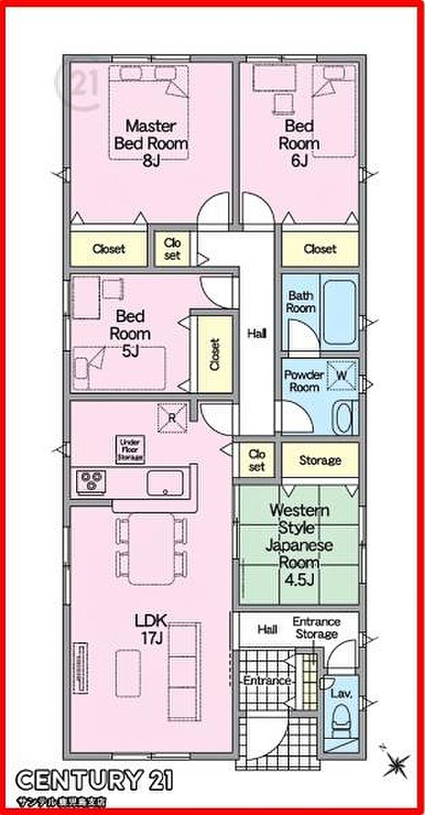 1号棟は、南西向きの平屋、4LDKです♪LDKは17帖もあり、余裕のある間取りです♪各居室に収納スペースがあり、ファミリーにも使いやすい間取りとなっております♪