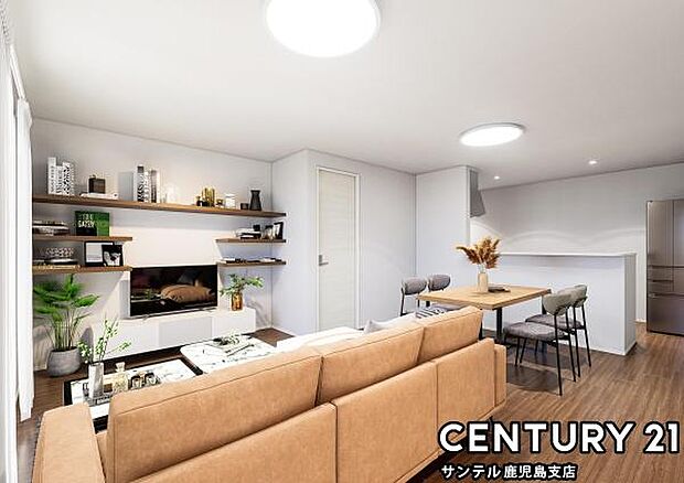 (同仕様モデル)明るく、落ち着きのあるリビング♪ご家族でお食事や団らんしたり、ゆったりとしたご家族の時間を過ごせます♪※家具、家電、インテリアはＣＧによるイメージです。