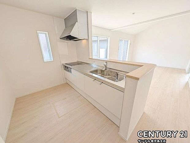 シンプルで使いやすい設計のキッチン♪そしてカウンターキッチンなので、リビングいるご家族と会話を楽しみながらお料理ができます♪オプションで食洗器を付けることができます♪