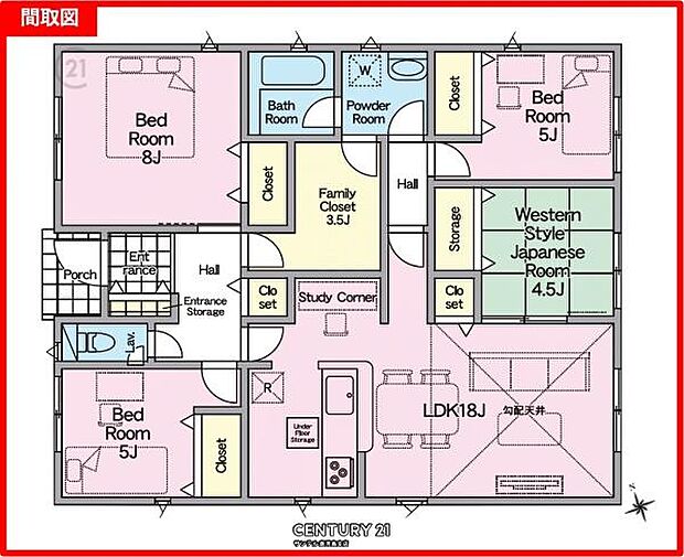 2号棟です♪平屋の4LDK＋ファミリークローゼット付きの間取りです。各居室に収納スペースを完備しておりますので衣類もすっきり収納でき、家族全員が快適に過ごせる間取りとなっております♪