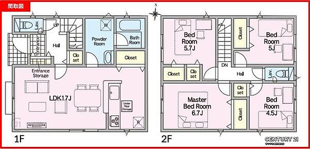 1号棟です!2階建の4LDKで余裕のある間取りです♪各居室に収納スペースがあり、ファミリーにも使いやすい間取りとなっております♪