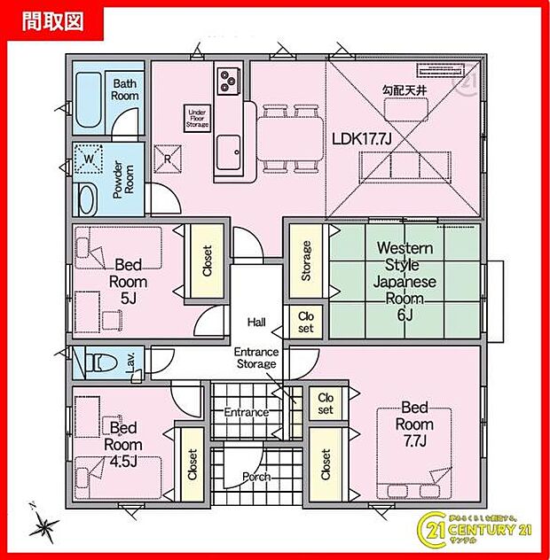4LDKの間取りです♪各居室に収納スペースを完備しておりますので衣類もすっきり収納でき、家族全員が快適に過ごせる間取りとなっております♪