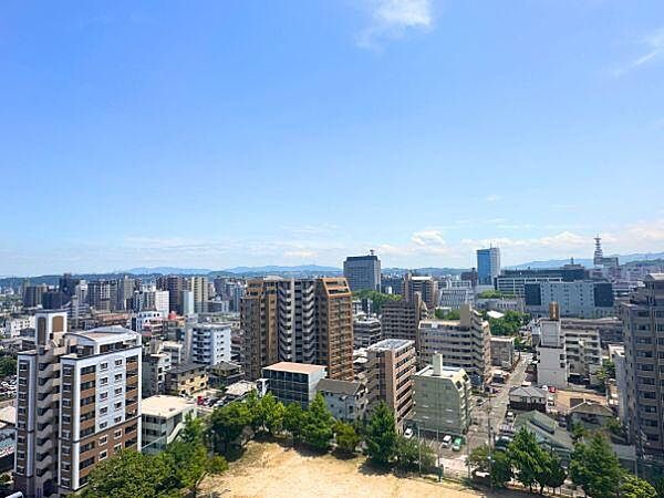 最上階からの眺め。撮影日は晴天で空も青く、大分市の街並みがよく見えます2025年5月。冬場は空気が澄んで星と夜景が良く見えます。