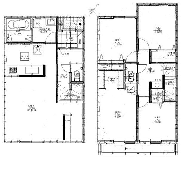 4LDK、2階建てバルコニー付き