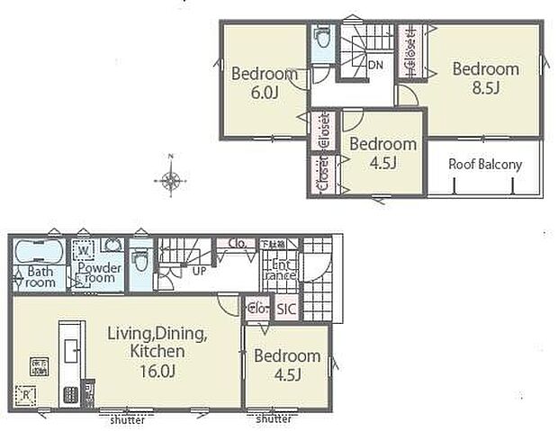 徒歩圏内に生活施設が揃っているエリア♪シューズインクローゼット付き全室フローリング、4LDK、2階建て、駐車スペース2台!長期優良住宅認定、省エネ性能ラベルあり!