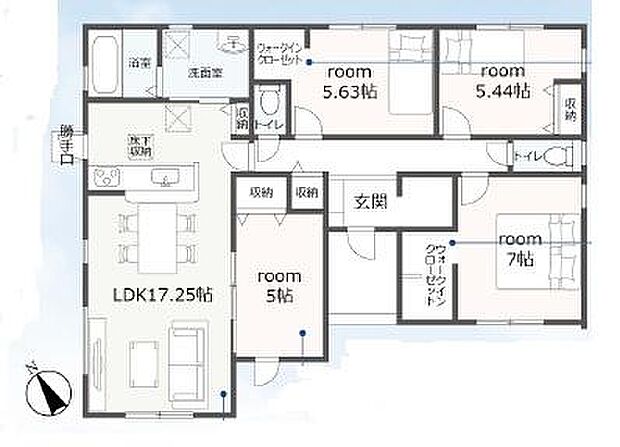 全室フローリング、4LDK、平屋建て！ 敷地はゆとりの約89坪、駐車スペース3台！